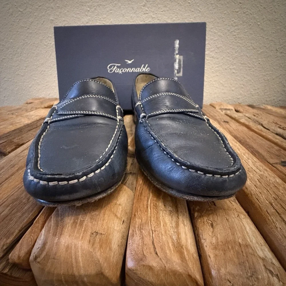 Facconable Navy Blue Leather Driving Moccasins Loafers Women Size 7 M